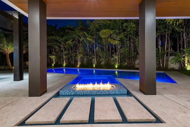 pool with a patio and a fire pit