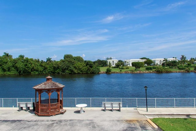 view of water feature with a gazebo