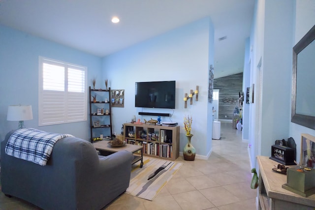 living room featuring light tile patterned floors