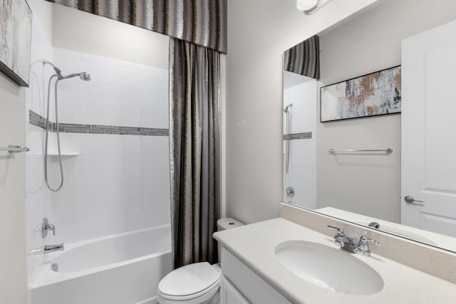 full bathroom featuring vanity, toilet, and shower / bath combo with shower curtain