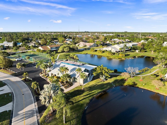 aerial view featuring a water view