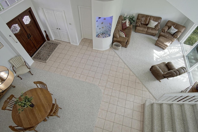 living room featuring light tile patterned floors