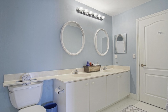 bathroom featuring tile patterned flooring, vanity, and toilet