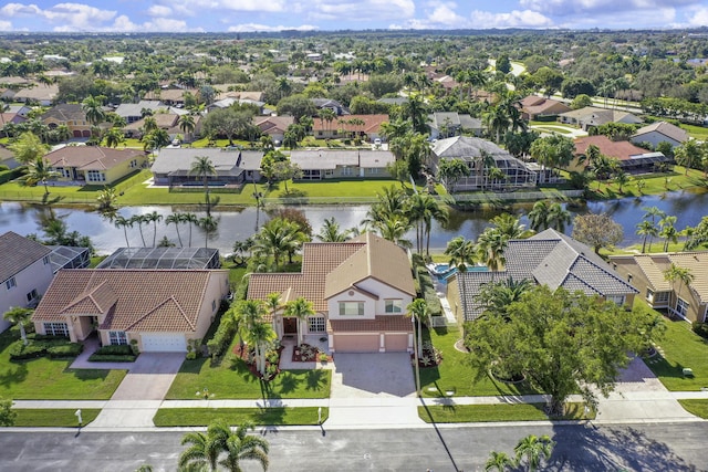 aerial view with a water view