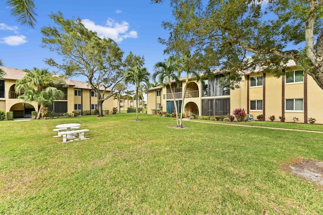 view of property's community with a lawn