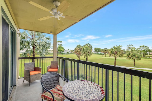 exterior space featuring ceiling fan