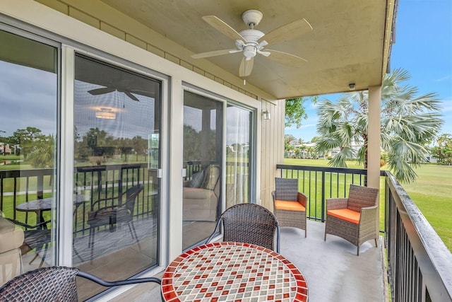 balcony with ceiling fan