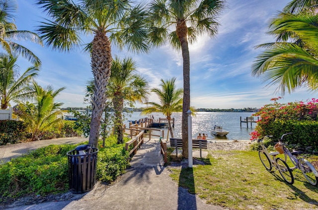 dock area with a water view