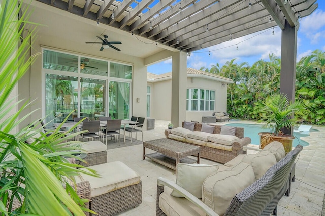 view of patio featuring outdoor lounge area and ceiling fan