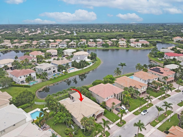 aerial view with a water view