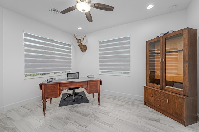 office featuring ceiling fan