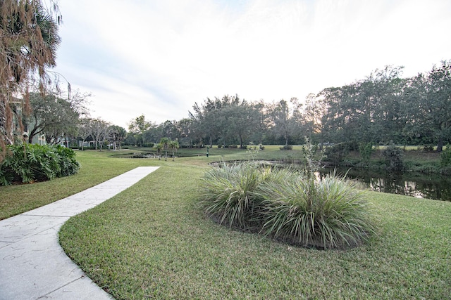 view of yard with a water view