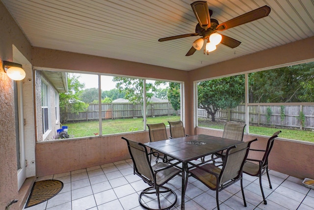 sunroom with ceiling fan and a healthy amount of sunlight