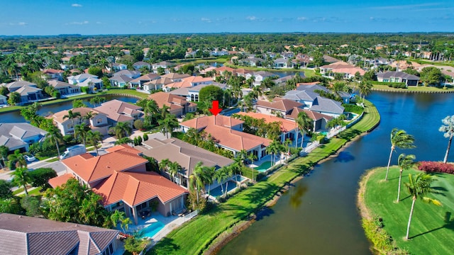 aerial view with a water view