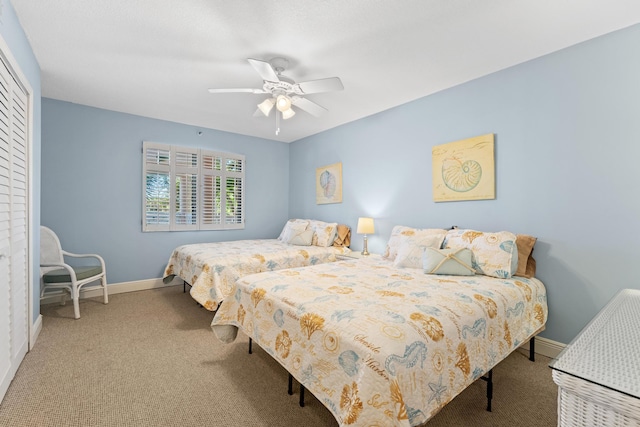 bedroom with carpet flooring and ceiling fan