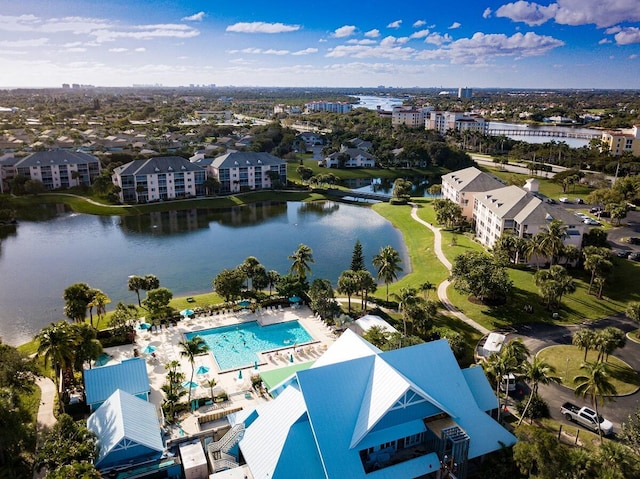 bird's eye view featuring a water view