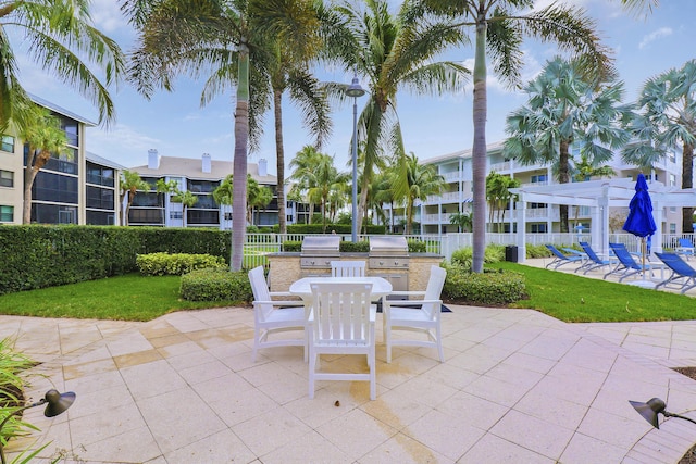 view of patio / terrace with a pergola, area for grilling, and grilling area