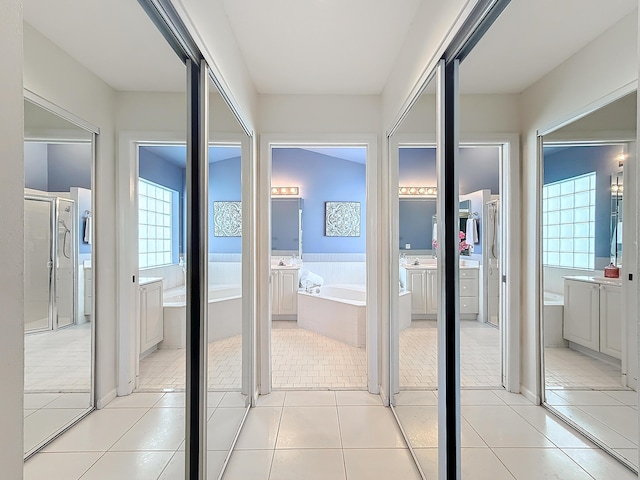 interior space featuring light tile patterned floors