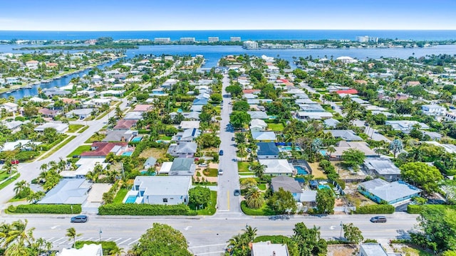 aerial view with a water view