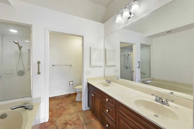 full bathroom with vanity, toilet, and shower with separate bathtub