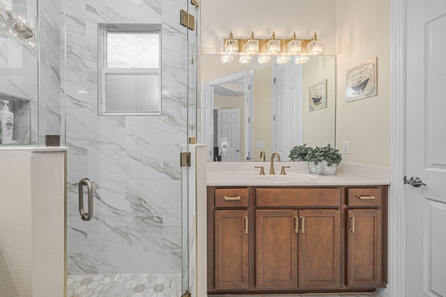 bathroom featuring vanity and walk in shower