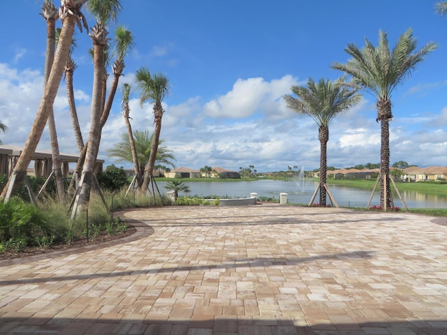 view of patio / terrace featuring a water view