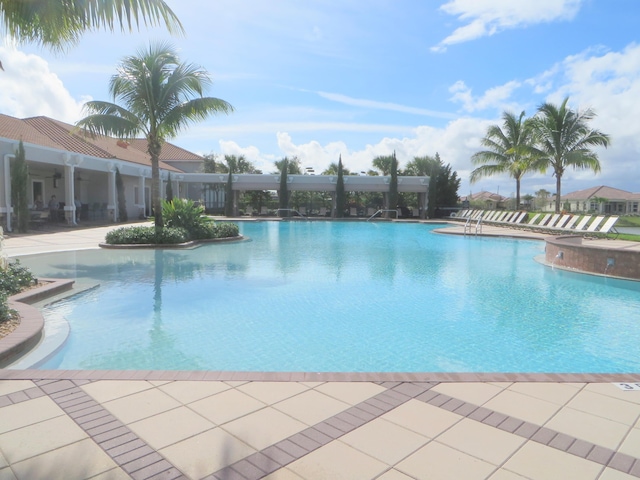 view of swimming pool with a patio