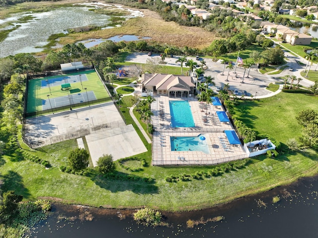 aerial view with a water view