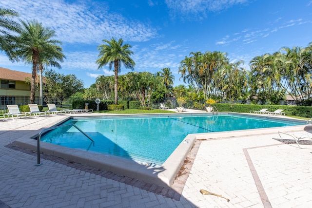 view of swimming pool featuring a patio area