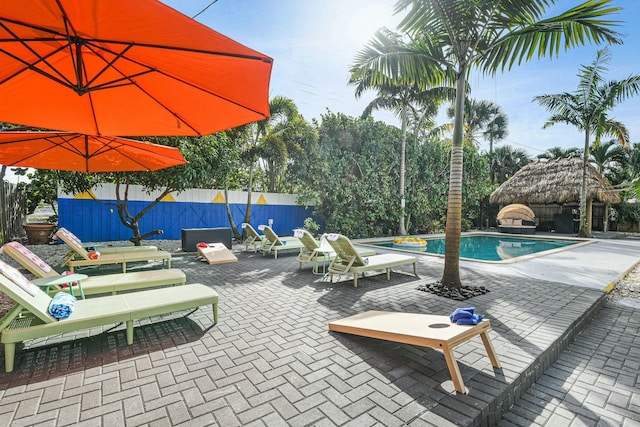 view of patio featuring a fenced in pool