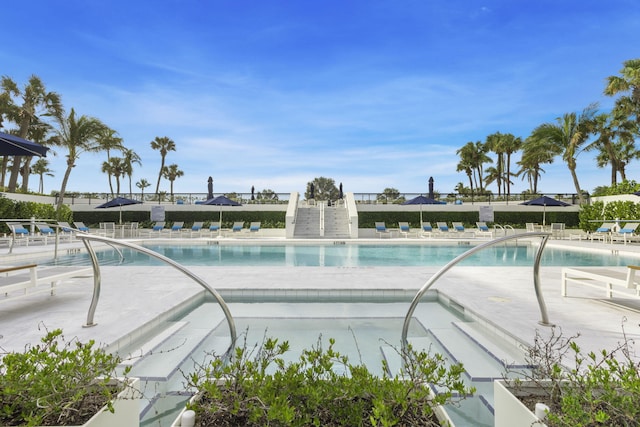 view of pool featuring a patio area