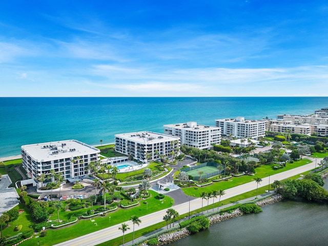 aerial view with a water view