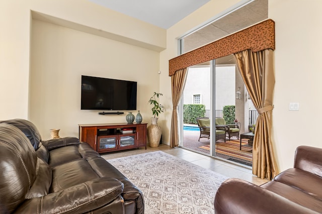 living room with light tile patterned floors