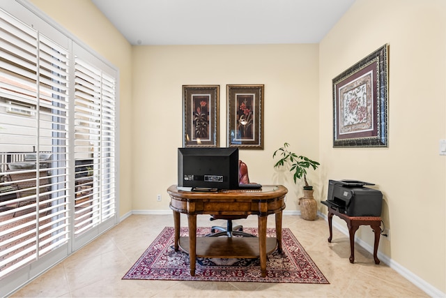 office with light tile patterned flooring