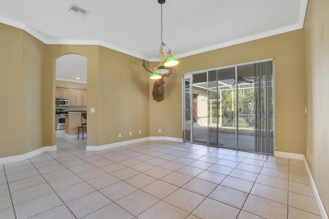 tiled empty room with ornamental molding