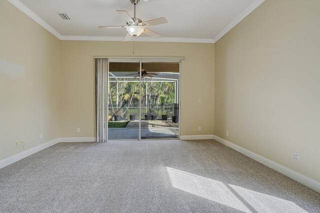 carpeted empty room with ornamental molding