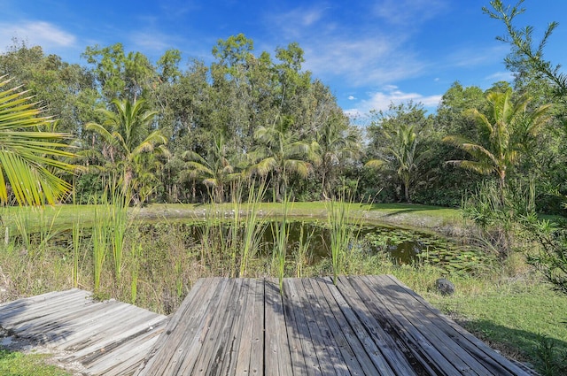 deck featuring a water view