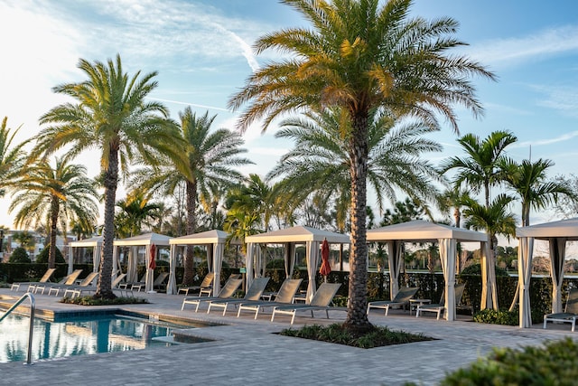 view of swimming pool featuring a patio area