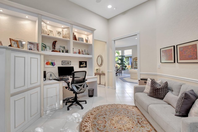 tiled office with built in desk