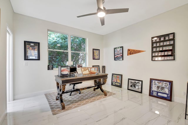 office space with ceiling fan