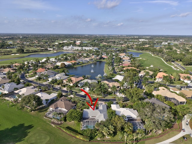 aerial view with a water view