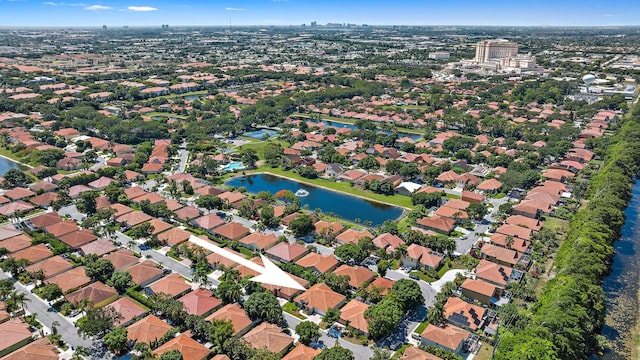 aerial view featuring a water view