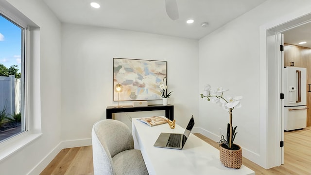 office area featuring light hardwood / wood-style floors