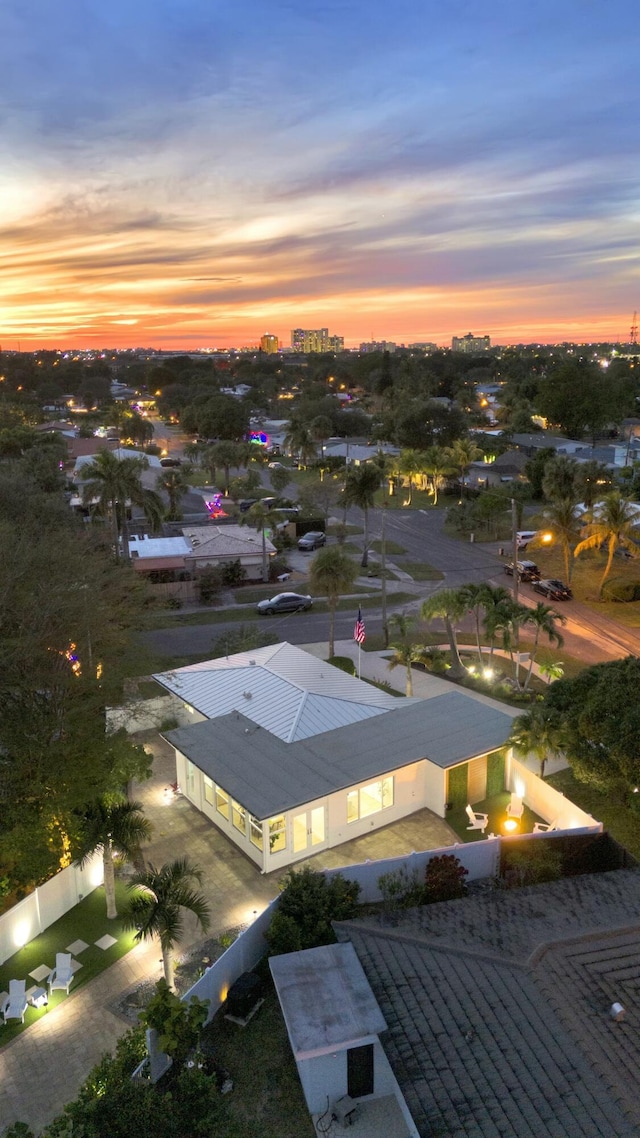 view of aerial view at dusk