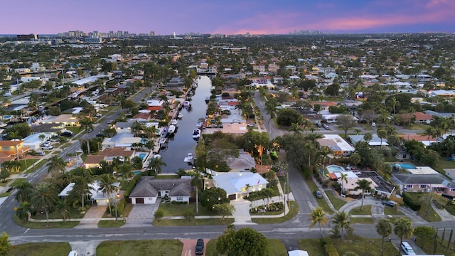 view of aerial view at dusk