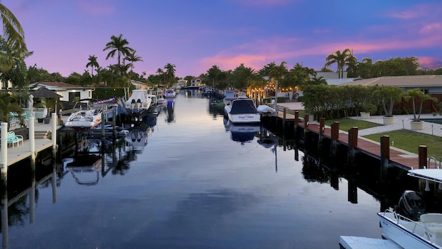 view of dock with a water view