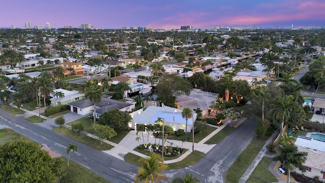 view of aerial view at dusk