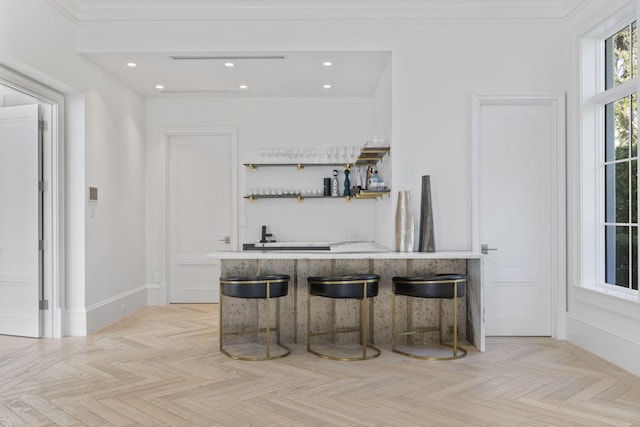 bar with light parquet floors