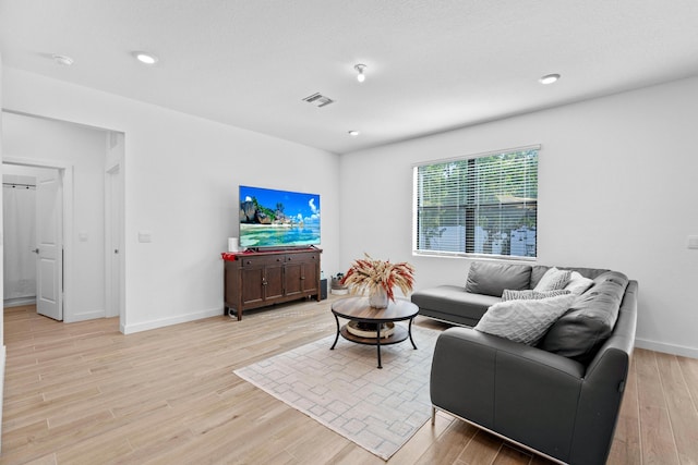 living room with light hardwood / wood-style flooring