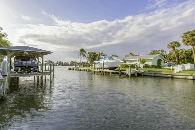 view of dock featuring a water view